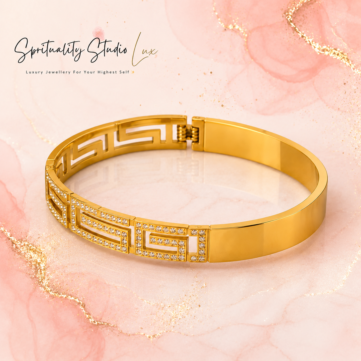 GREEK KEY CRYSTAL BANGLE ✨