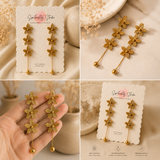 Triple Bloom Gold Drop Earrings