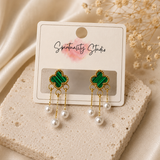 Emerald Clover Pearl Earrings