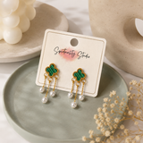 Emerald Clover Pearl Earrings