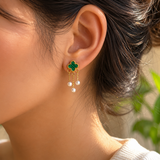 Emerald Clover Pearl Earrings