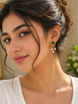 Emerald Clover Pearl Earrings