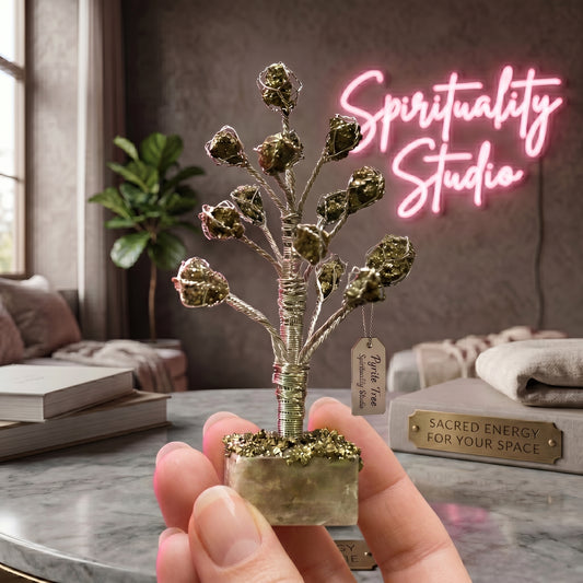 Pyrite Tree with Selenite Base