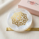 Sacred Om Selenite Crystal Plate